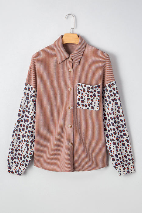 Journee Leopard Ribbed Casual Shacket