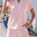  Julianna Dolman Sleeve Polo Shirt Set