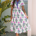  Julietta Floral Puff Short Sleeve V Neck High Waist Maxi Dress
