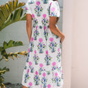  Julietta Floral Puff Short Sleeve V Neck High Waist Maxi Dress