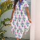  Julietta Floral Puff Short Sleeve V Neck High Waist Maxi Dress