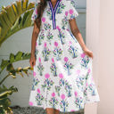  Julietta Floral Puff Short Sleeve V Neck High Waist Maxi Dress