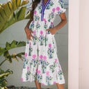  Julietta Floral Puff Short Sleeve V Neck High Waist Maxi Dress