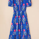 Sky Blue Medium Julietta Floral Puff Short Sleeve V Neck High Waist Maxi Dress