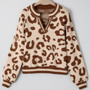 Light French Beige XL June Printed Knit Casual Sweater