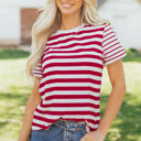 Red Stripe Medium June Stripe Patchwork T Shirt