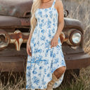  Kai Floral Shirred Knot Shoulder Sleeveless Long Dress