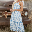  Kai Floral Shirred Knot Shoulder Sleeveless Long Dress