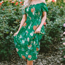  Kailany Floral Bubble Sleeve Smocked Tiered Midi Dress