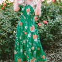 Green Large Kailany Floral Bubble Sleeve Smocked Tiered Midi Dress