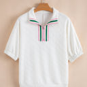 White Medium Kami Striped Collar Textured Blouse