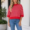 Red Stripe Medium Kamila Sleeve Relaxed Knit Sweater