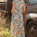  Kara Floral Tie Waist Sleeveless Holiday Long Dress
