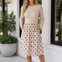 Beige Medium Kara Midi Long Sleeve Dress
