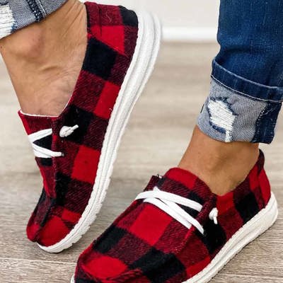 Kara Vintage Plaid Lace Up Flat Shoes