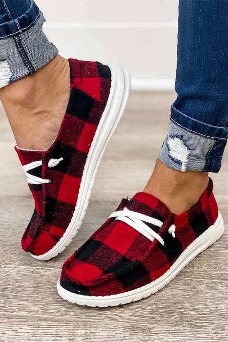 Kara Vintage Plaid Lace Up Flat Shoes