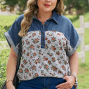 Gray 2X Karla Print Patchwork Polo PLUS Tee