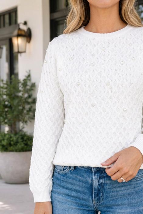 Katarina Pearl Embellished Pullover Sweater