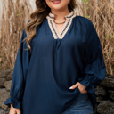 Navy Blue 1X Katelyn Long Flounce Sleeve PLUS Blouse