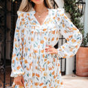 Yellow Medium Katherine Floral Tie Neck Frilled Long Sleeve Dress