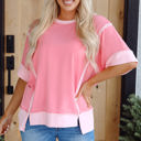  Katie Raw Seam High Low Side Split Top