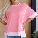  Katie Raw Seam High Low Side Split Top