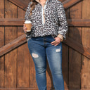  Kayleigh Print Contrast Trim Long Sleeve PLUS Top