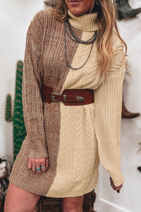 Keelee Color Block Turtleneck Sweater Dress