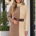 Parchment Medium Keelee Color Block Turtleneck Sweater Dress