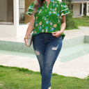Green 2X Keilani Short Sleeve Floral PLUS Top