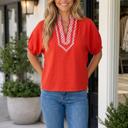 Fiery Red Small Kelly Short Sleeve Tunic Blouse