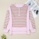 Pink Small Khloe Patchwork Loose Henley Sweatshirt