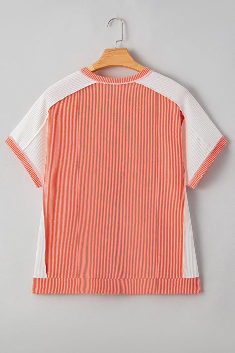 Khloe  Plus Size Rib Color block Short Sleeve Top