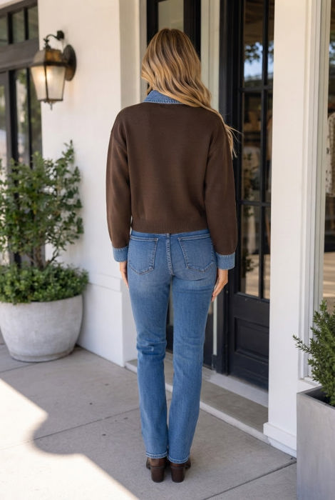 Kimoria Contrast Collar Down Sweater