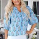  Kinley Floral Shirred Yoke Split Neck Blouse