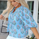  Kinley Floral Shirred Yoke Split Neck Blouse