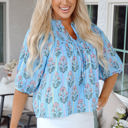  Kinley Floral Shirred Yoke Split Neck Blouse
