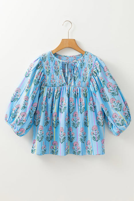 Kinley Floral Shirred Yoke Split Neck Blouse