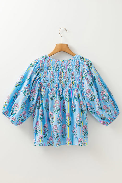 Kinley Floral Shirred Yoke Split Neck Blouse