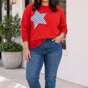 Fiery Red 1X Krista Embroidery Star Colorblock PLUS Sweatshirt