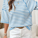 Sky Blue Stripe Large Kyla Half Sleeve Loose Top