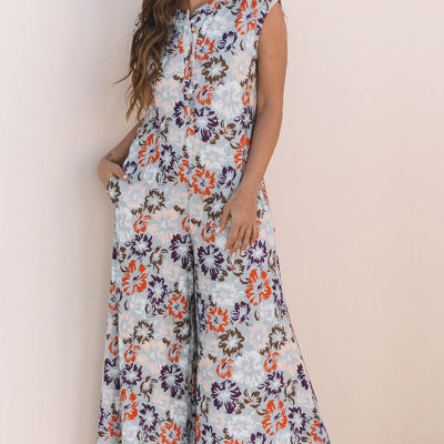 Kylee Floral Sleeveless Buttoned Wide Leg Jumpsuit