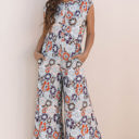  Kylee Floral Sleeveless Buttoned Wide Leg Jumpsuit