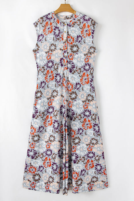 Kylee Floral Sleeveless Buttoned Wide Leg Jumpsuit