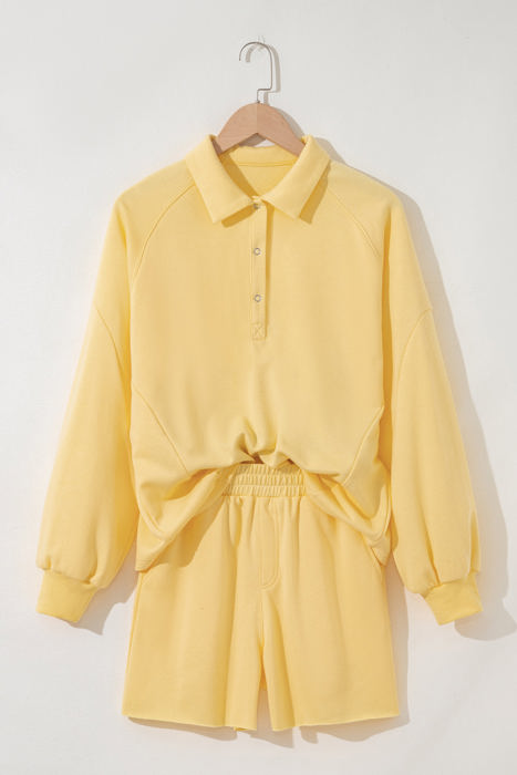 Kylie Button Collar Drop Shoulder Pullover and Shorts 2pcs Outfit