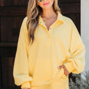 Yellow Cream Medium Kylie Button Collar Drop Shoulder Pullover and Shorts 2pcs Outfit