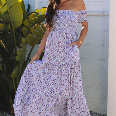 Lacey Floral Short Bubble Sleeve Maxi Dress