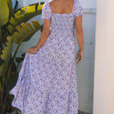  Lacey Floral Short Bubble Sleeve Maxi Dress