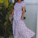  Lacey Floral Short Bubble Sleeve Maxi Dress