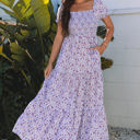  Lacey Floral Short Bubble Sleeve Maxi Dress